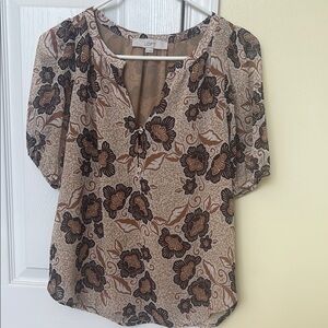 Multicolored Plunge Puff Sleeve Blouse